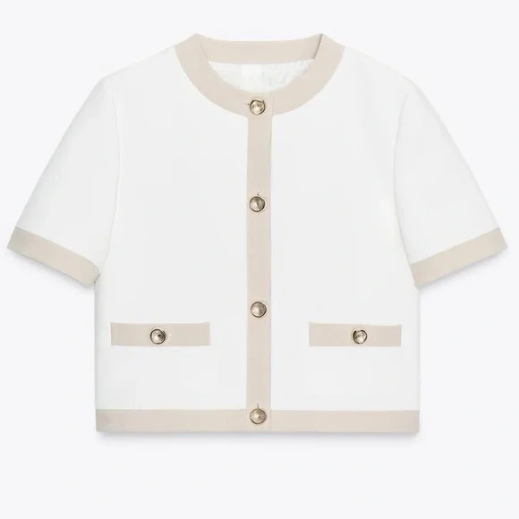 ZARA Short Sleeve Combination Contrast Blazer | Small, New - Picture 7 of 16